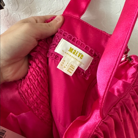 Maeve Anthropologie Hot Pink Satin A-line Mini Party Cocktail Dress Size 0 NWT - Picture 3 of 6